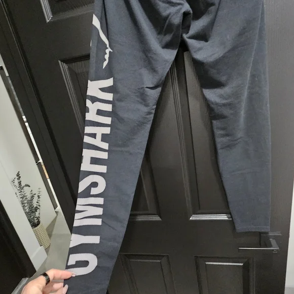 Gymshark Charcoal Leggings with White Logo - Picture 3 of 3
